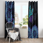 Australia Indigenous Window Curtain Teal & Purple Sunflower Aboriginal Arts