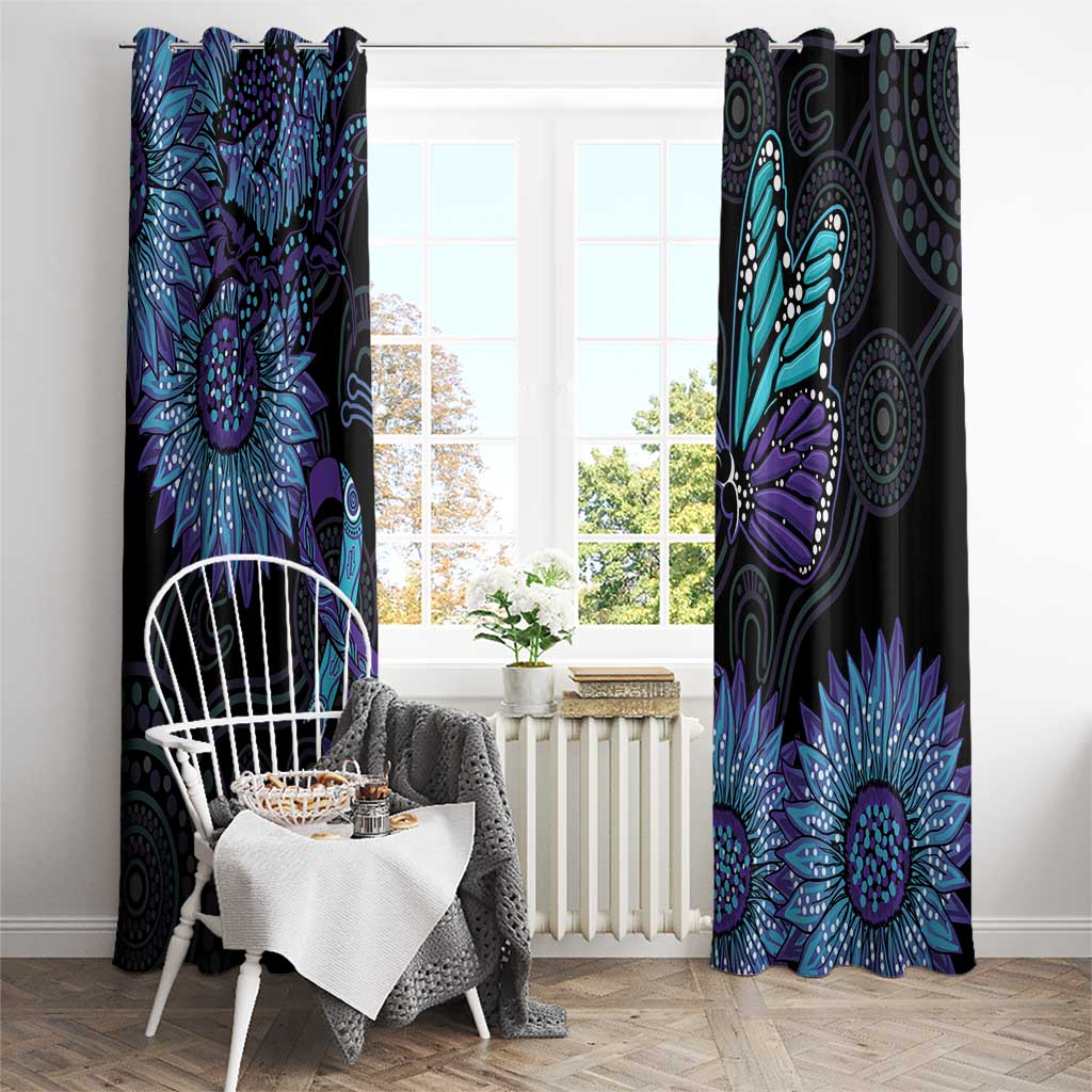 Australia Indigenous Window Curtain Teal & Purple Sunflower Aboriginal Arts