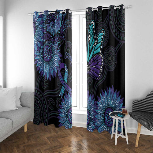 Australia Indigenous Window Curtain Teal & Purple Sunflower Aboriginal Arts