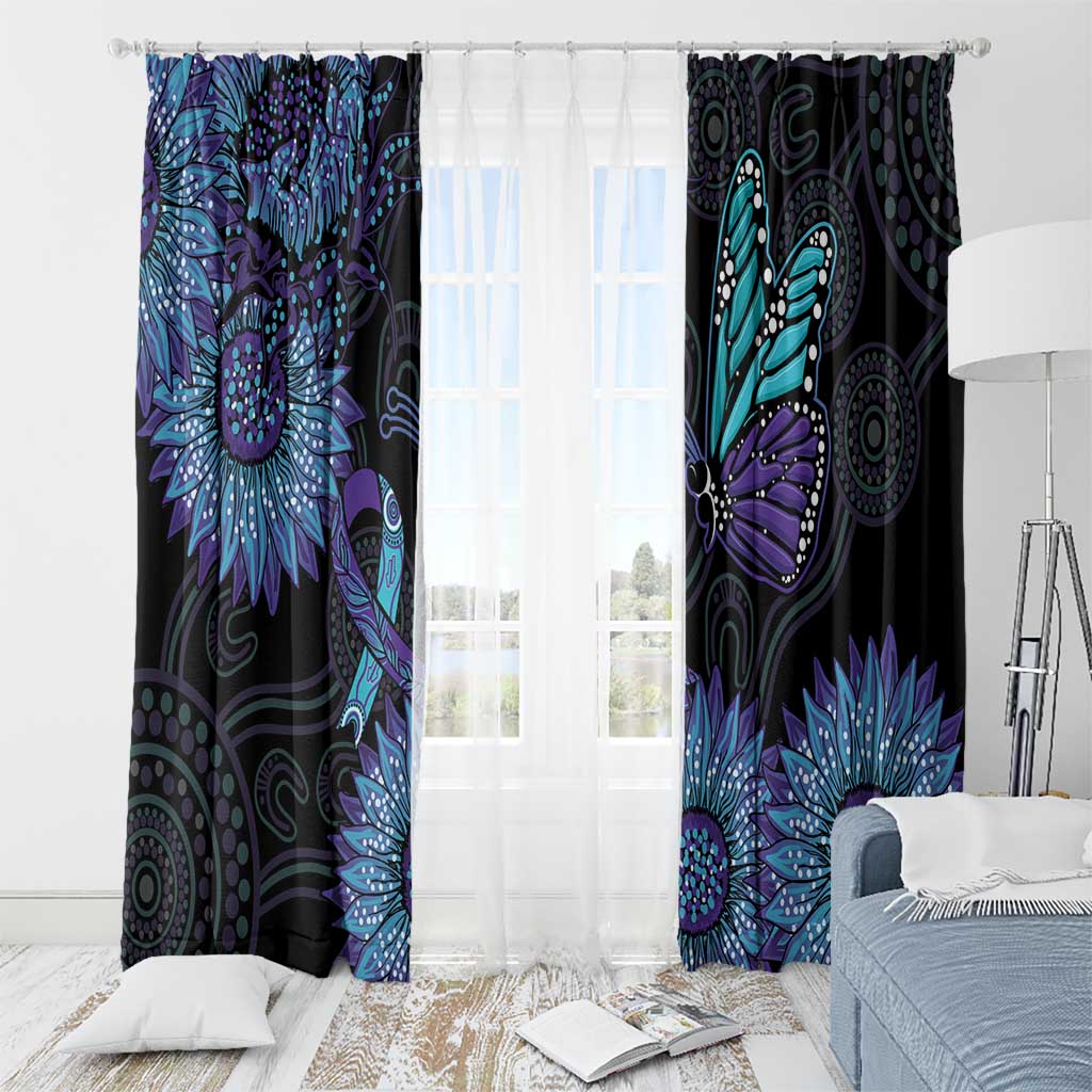 Australia Indigenous Window Curtain Teal & Purple Sunflower Aboriginal Arts
