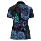 Australia Indigenous Women Polo Shirt Teal & Purple Sunflower Aboriginal Arts