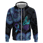 Australia Indigenous Zip Hoodie Teal & Purple Sunflower Aboriginal Arts