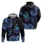Australia Indigenous Zip Hoodie Teal & Purple Sunflower Aboriginal Arts