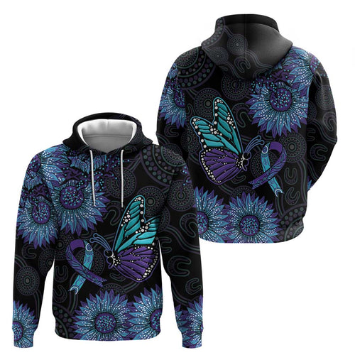 Australia Indigenous Zip Hoodie Teal & Purple Sunflower Aboriginal Arts