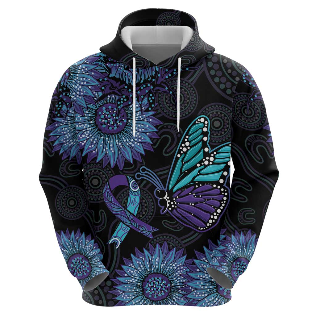 Australia Indigenous Zip Hoodie Teal & Purple Sunflower Aboriginal Arts