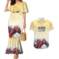 Melbourne Horse Racing Couples Matching Mermaid Dress and Hawaiian Shirt Yellow Rose Champion LT7