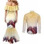 Melbourne Horse Racing Couples Matching Mermaid Dress and Long Sleeve Button Shirt Yellow Rose Champion LT7