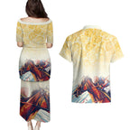 Melbourne Horse Racing Couples Matching Puletasi and Hawaiian Shirt Yellow Rose Champion LT7