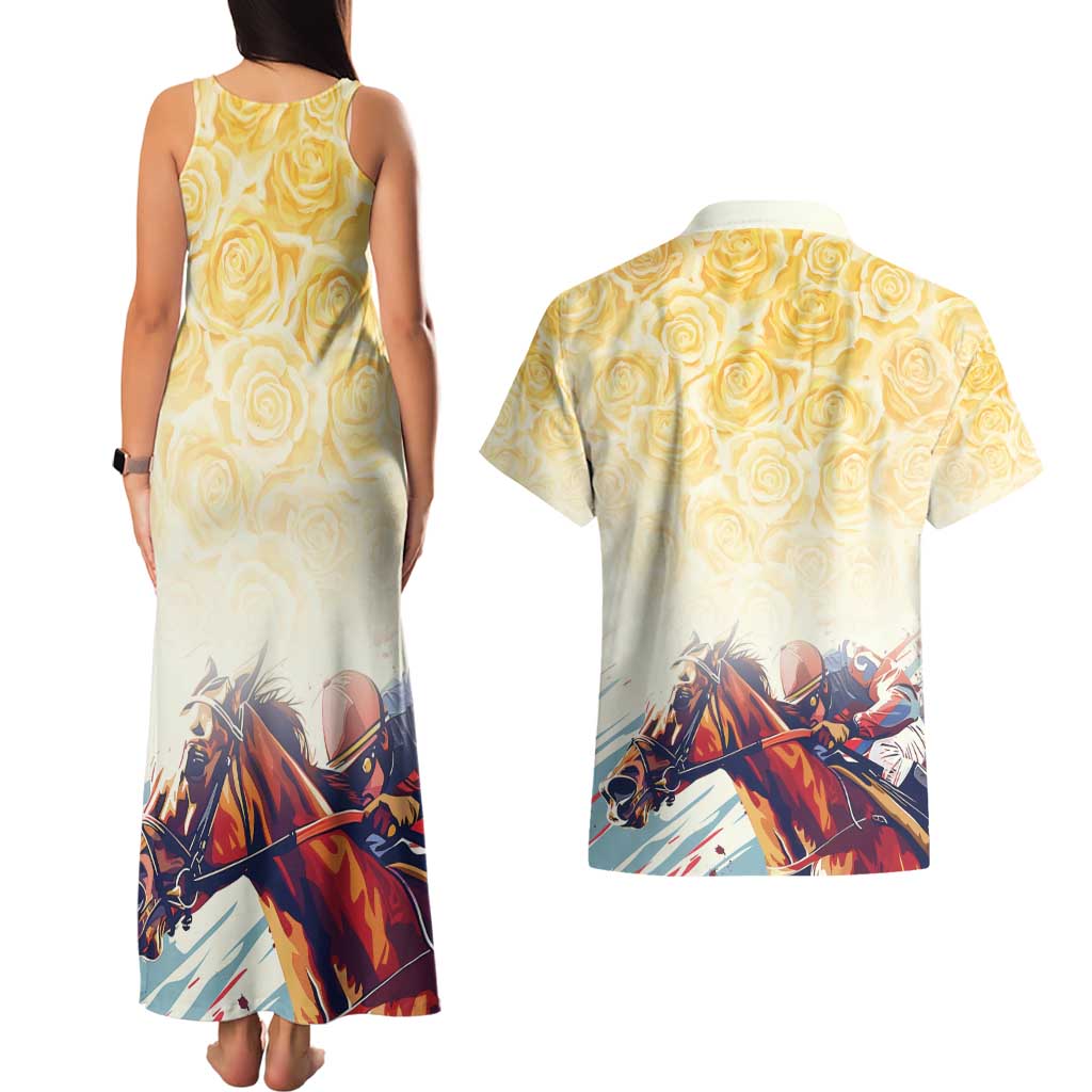 Melbourne Horse Racing Couples Matching Tank Maxi Dress and Hawaiian Shirt Yellow Rose Champion LT7