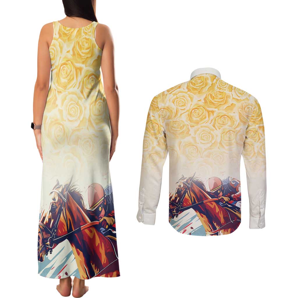 Melbourne Horse Racing Couples Matching Tank Maxi Dress and Long Sleeve Button Shirt Yellow Rose Champion LT7