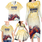 Melbourne Horse Racing Family Matching Long Sleeve Bodycon Dress and Hawaiian Shirt Yellow Rose Champion LT7