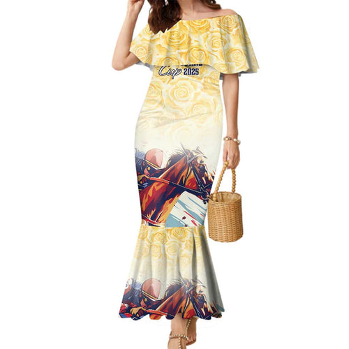Melbourne Horse Racing Family Matching Mermaid Dress and Hawaiian Shirt Yellow Rose Champion LT7