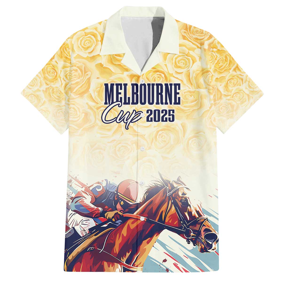 Melbourne Horse Racing Family Matching Off The Shoulder Long Sleeve Dress and Hawaiian Shirt Yellow Rose Champion LT7