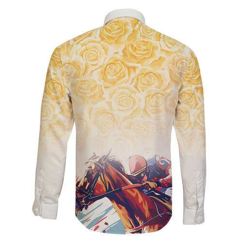 Melbourne Horse Racing Family Matching Off The Shoulder Long Sleeve Dress and Hawaiian Shirt Yellow Rose Champion LT7