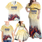 Melbourne Horse Racing Family Matching Off Shoulder Maxi Dress and Hawaiian Shirt Yellow Rose Champion LT7