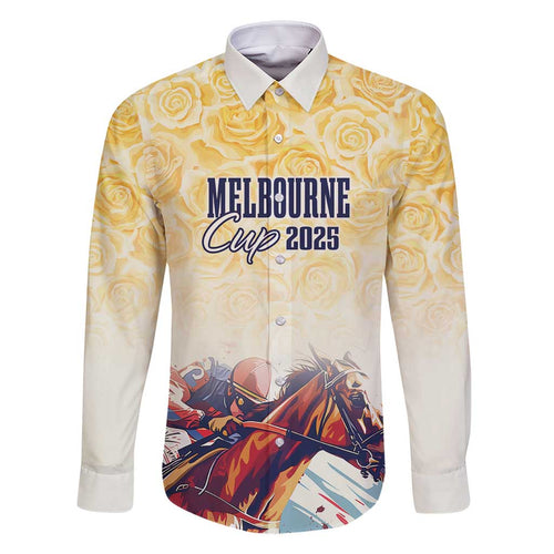 Melbourne Horse Racing Family Matching Off Shoulder Maxi Dress and Hawaiian Shirt Yellow Rose Champion LT7