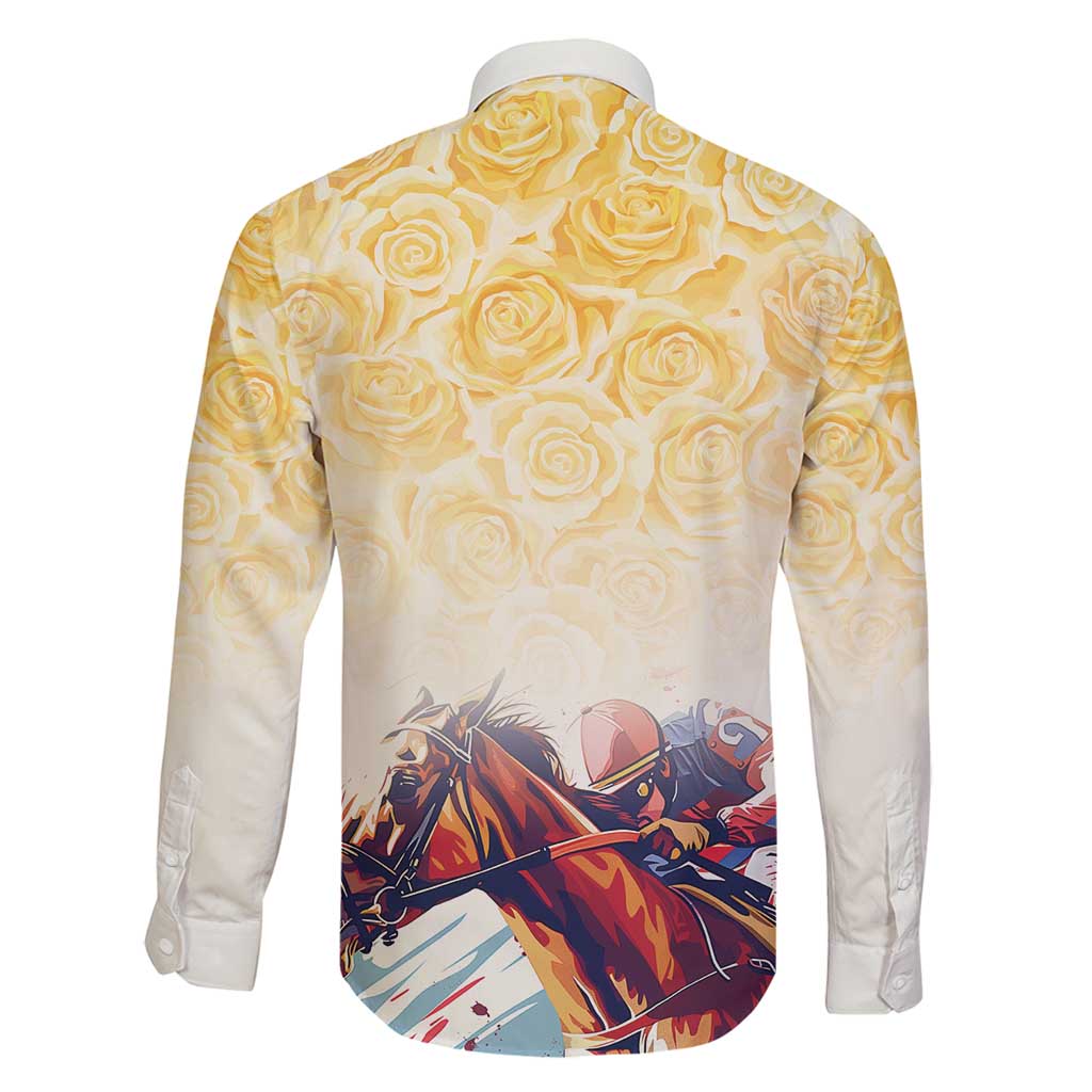 Melbourne Horse Racing Family Matching Off Shoulder Maxi Dress and Hawaiian Shirt Yellow Rose Champion LT7