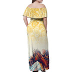 Melbourne Horse Racing Family Matching Off Shoulder Maxi Dress and Hawaiian Shirt Yellow Rose Champion LT7