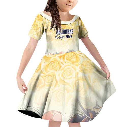 Melbourne Horse Racing Family Matching Off Shoulder Short Dress and Hawaiian Shirt Yellow Rose Champion LT7