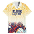 Melbourne Horse Racing Family Matching Off Shoulder Short Dress and Hawaiian Shirt Yellow Rose Champion LT7
