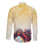 Melbourne Horse Racing Family Matching Off Shoulder Short Dress and Hawaiian Shirt Yellow Rose Champion LT7