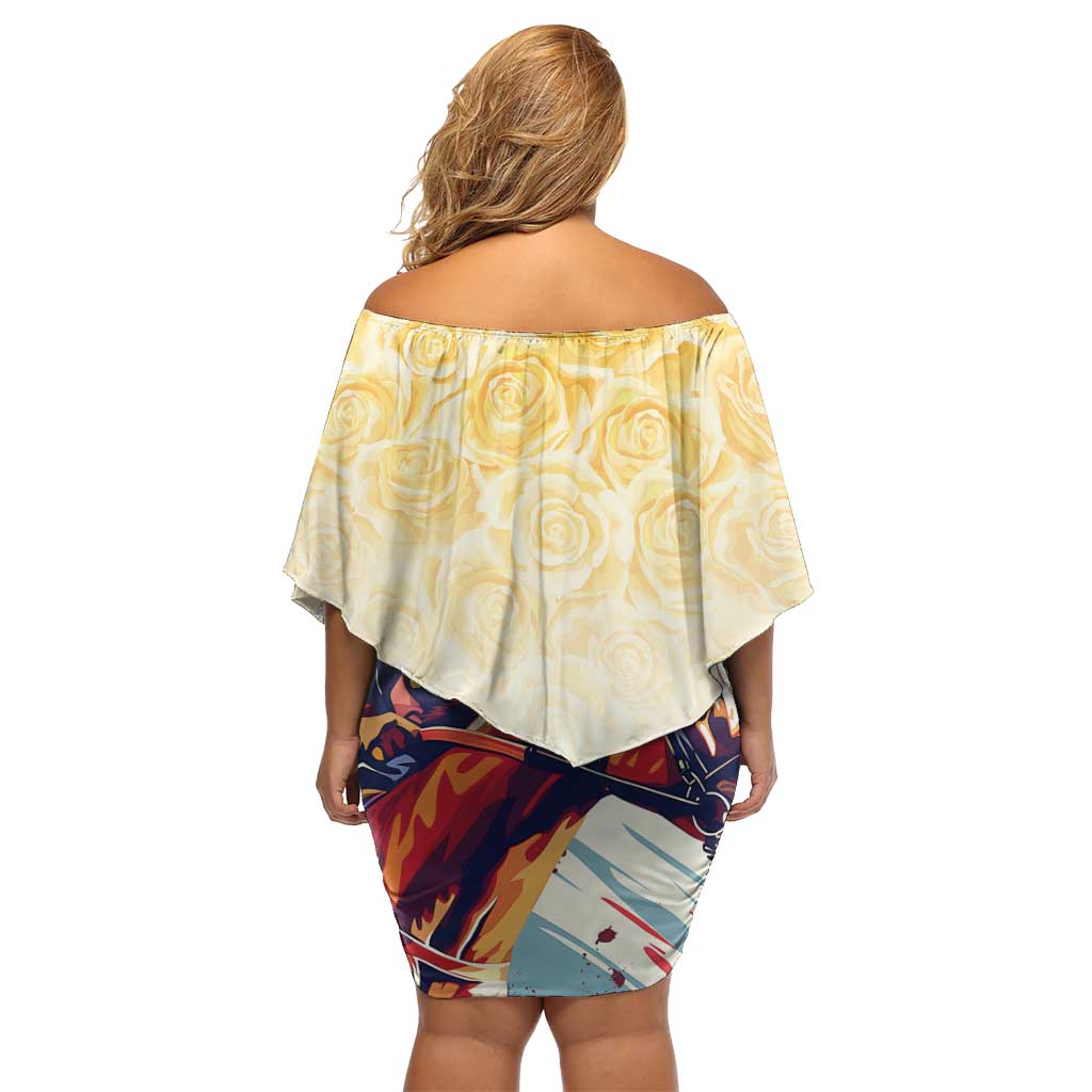 Melbourne Horse Racing Family Matching Off Shoulder Short Dress and Hawaiian Shirt Yellow Rose Champion LT7