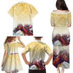 Melbourne Horse Racing Family Matching Puletasi and Hawaiian Shirt Yellow Rose Champion LT7