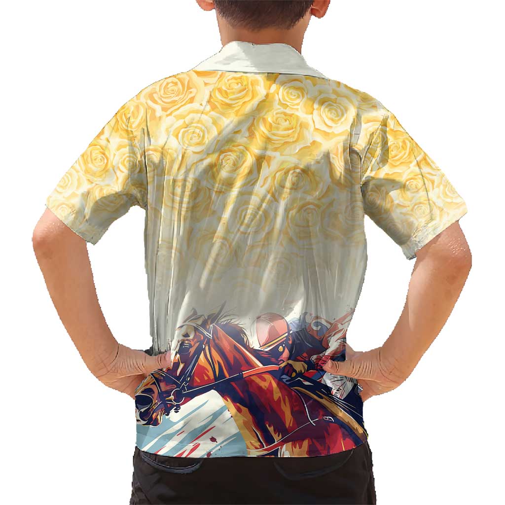 Melbourne Horse Racing Family Matching Short Sleeve Bodycon Dress and Hawaiian Shirt Yellow Rose Champion LT7