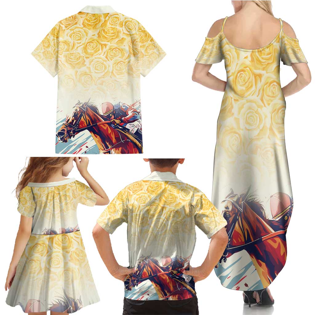 Melbourne Horse Racing Family Matching Summer Maxi Dress and Hawaiian Shirt Yellow Rose Champion LT7