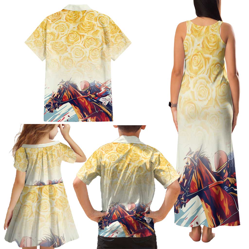 Melbourne Horse Racing Family Matching Tank Maxi Dress and Hawaiian Shirt Yellow Rose Champion LT7