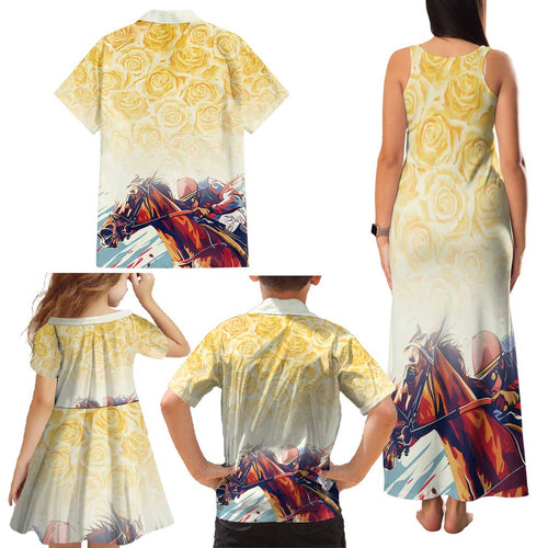 Melbourne Horse Racing Family Matching Tank Maxi Dress and Hawaiian Shirt Yellow Rose Champion LT7