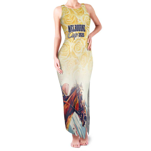 Melbourne Horse Racing Family Matching Tank Maxi Dress and Hawaiian Shirt Yellow Rose Champion LT7