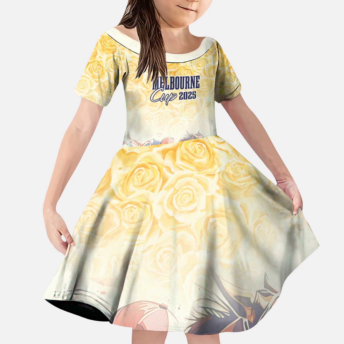 Melbourne Horse Racing Kid Short Sleeve Dress Yellow Rose Champion LT7