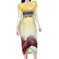 Melbourne Horse Racing Long Sleeve Bodycon Dress Yellow Rose Champion LT7