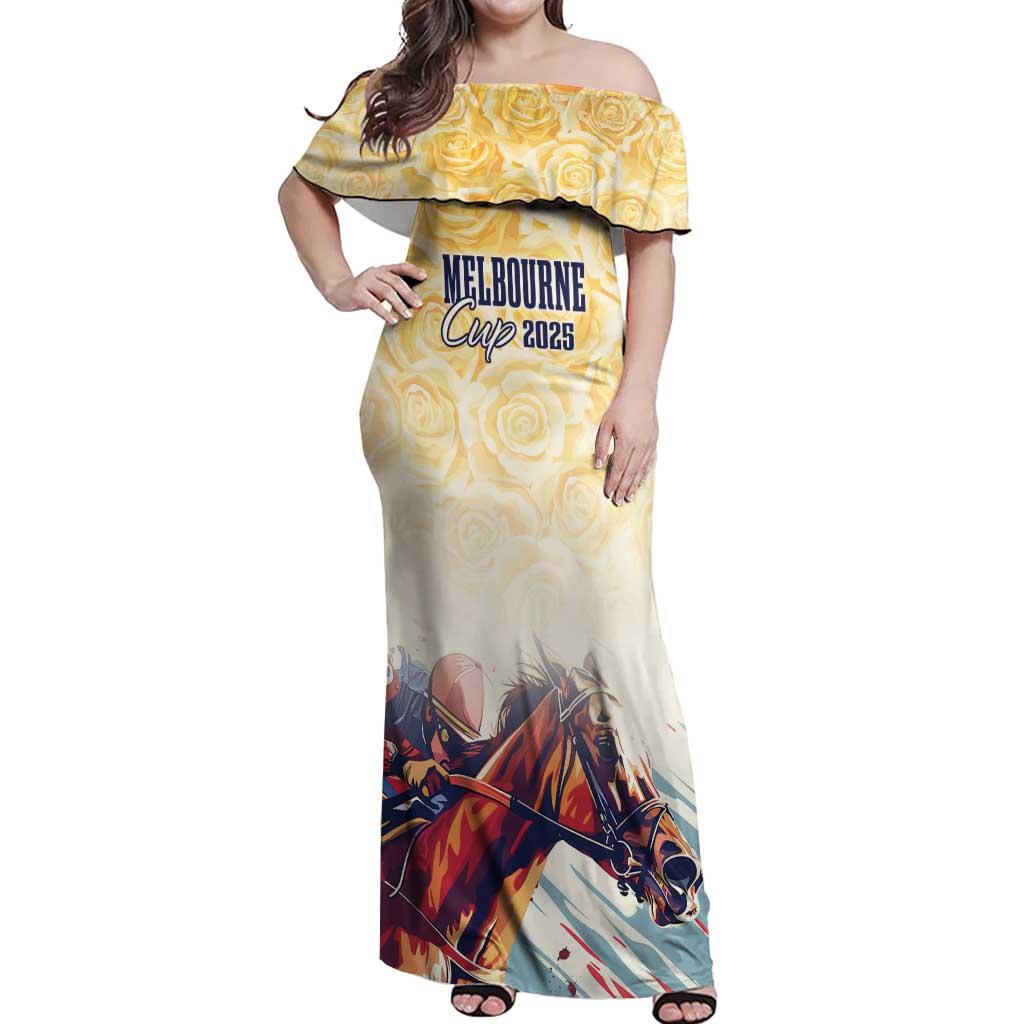 Melbourne Horse Racing Off Shoulder Maxi Dress Yellow Rose Champion LT7