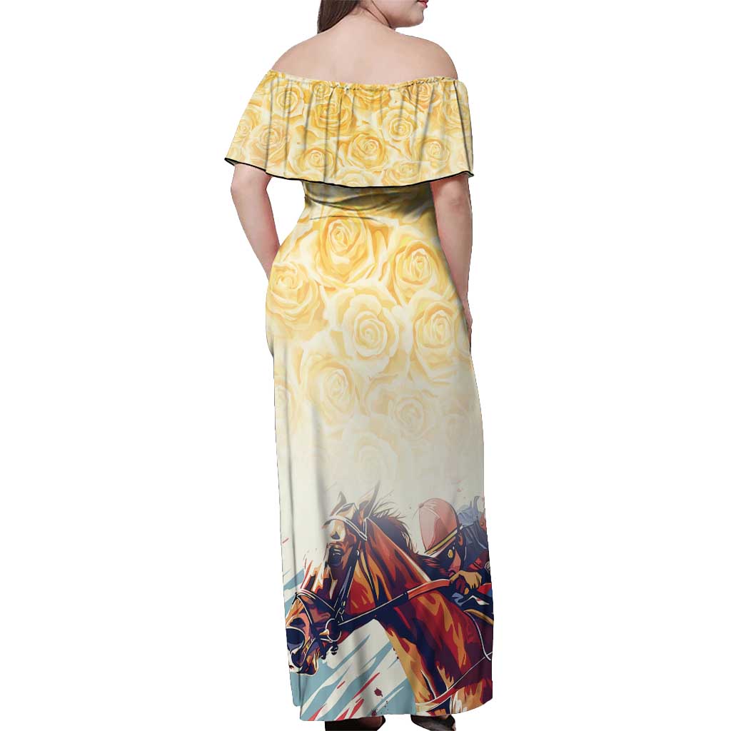Melbourne Horse Racing Off Shoulder Maxi Dress Yellow Rose Champion LT7