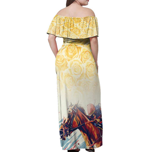 Melbourne Horse Racing Off Shoulder Maxi Dress Yellow Rose Champion LT7
