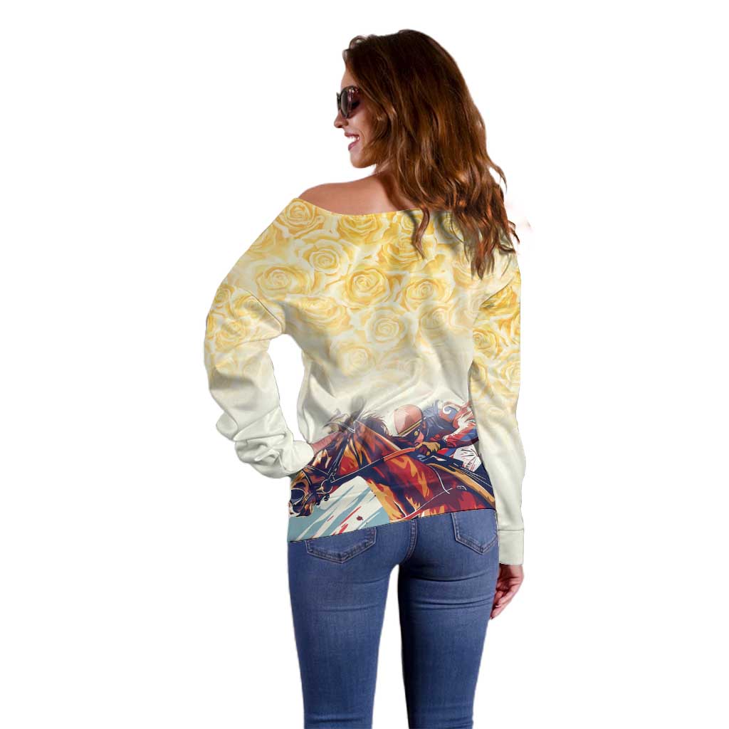 Melbourne Horse Racing Off Shoulder Sweater Yellow Rose Champion LT7