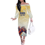 Melbourne Horse Racing Off The Shoulder Long Sleeve Dress Yellow Rose Champion LT7