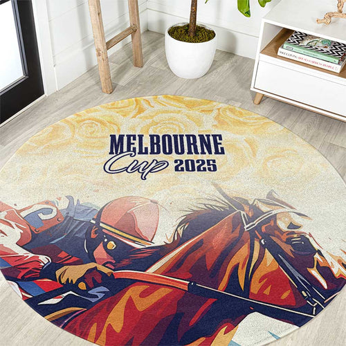 Melbourne Horse Racing Round Carpet Yellow Rose Champion LT7