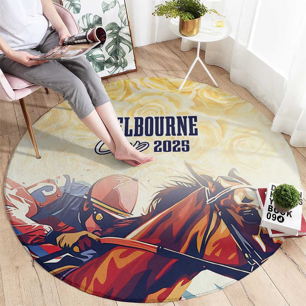 Melbourne Horse Racing Round Carpet Yellow Rose Champion LT7