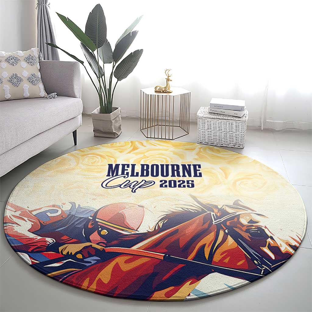 Melbourne Horse Racing Round Carpet Yellow Rose Champion LT7