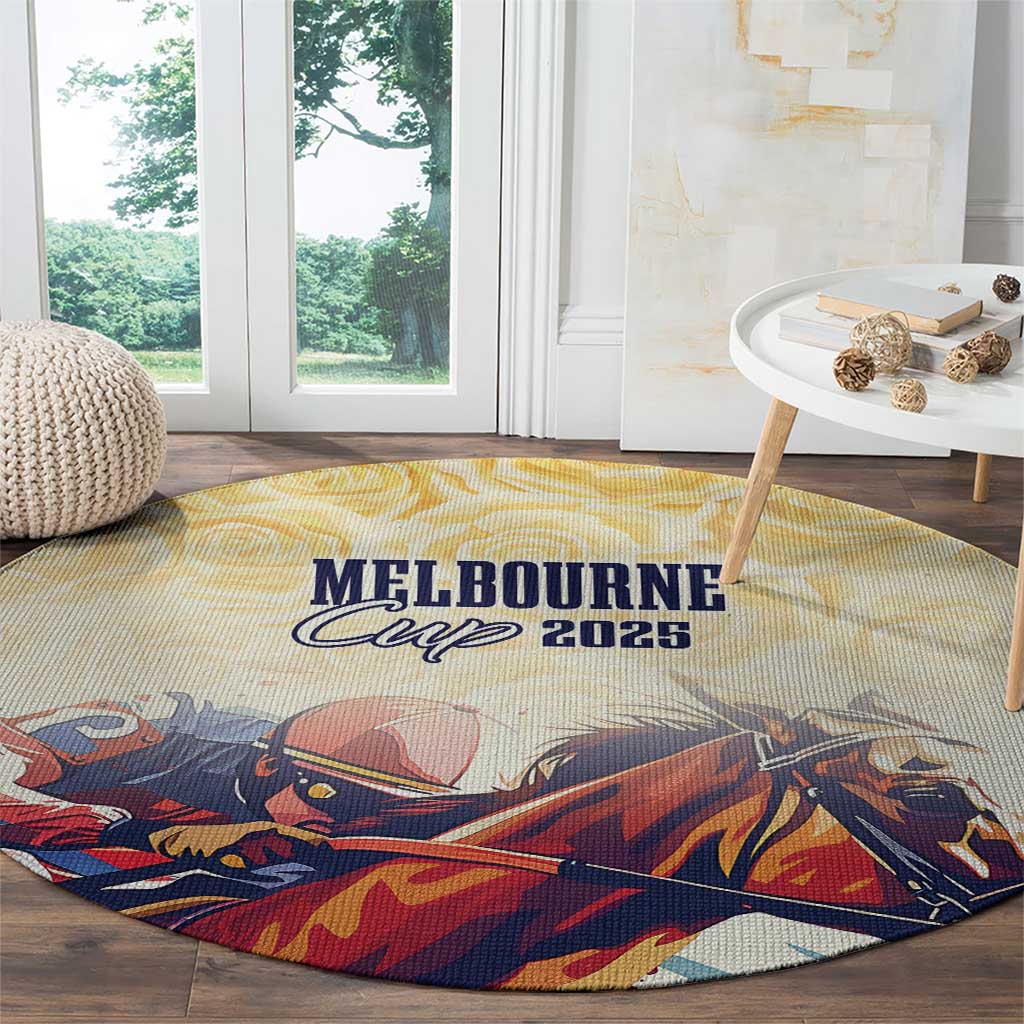 Melbourne Horse Racing Round Carpet Yellow Rose Champion LT7