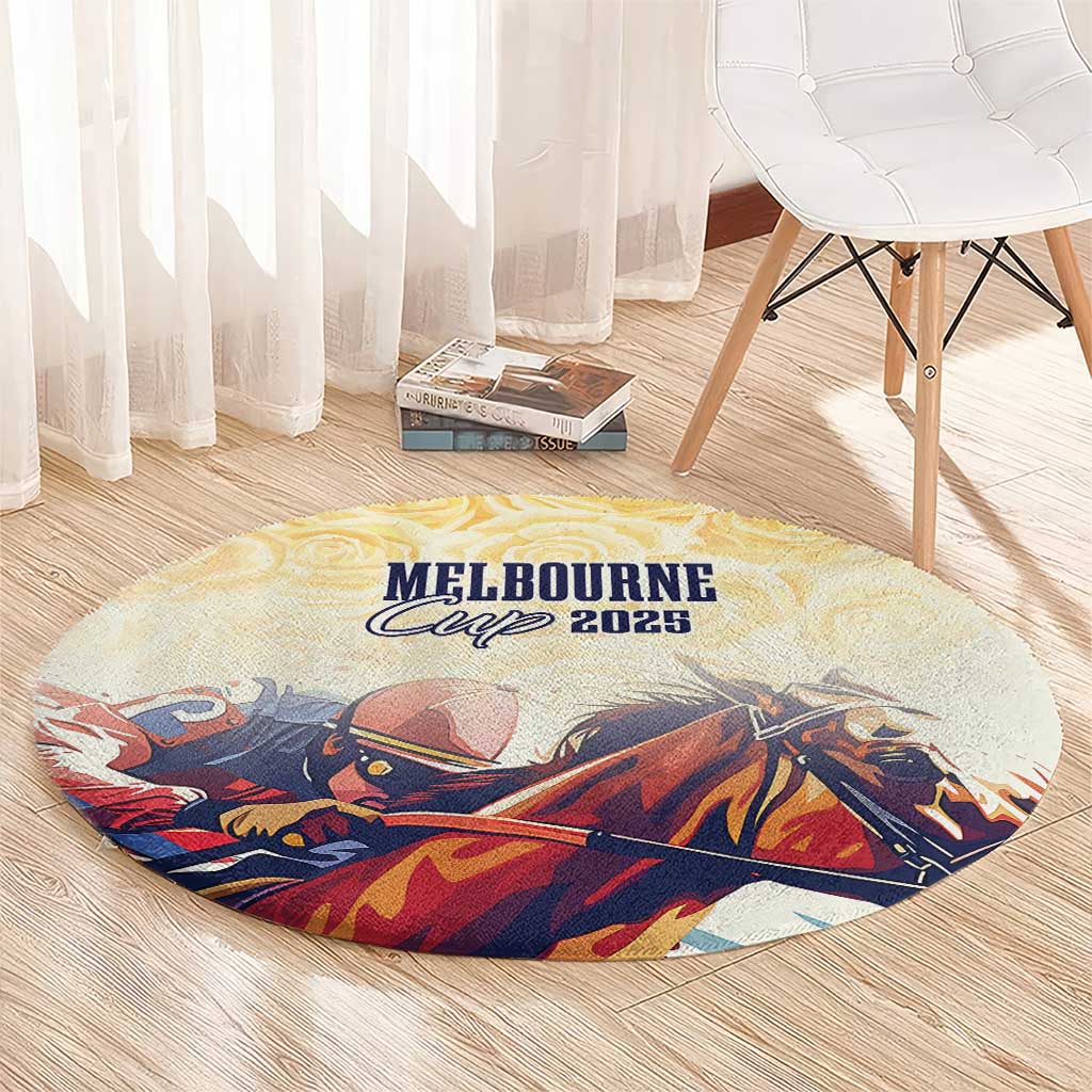 Melbourne Horse Racing Round Carpet Yellow Rose Champion LT7