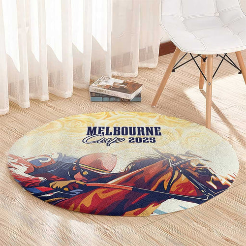 Melbourne Horse Racing Round Carpet Yellow Rose Champion LT7