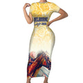 Melbourne Horse Racing Short Sleeve Bodycon Dress Yellow Rose Champion LT7