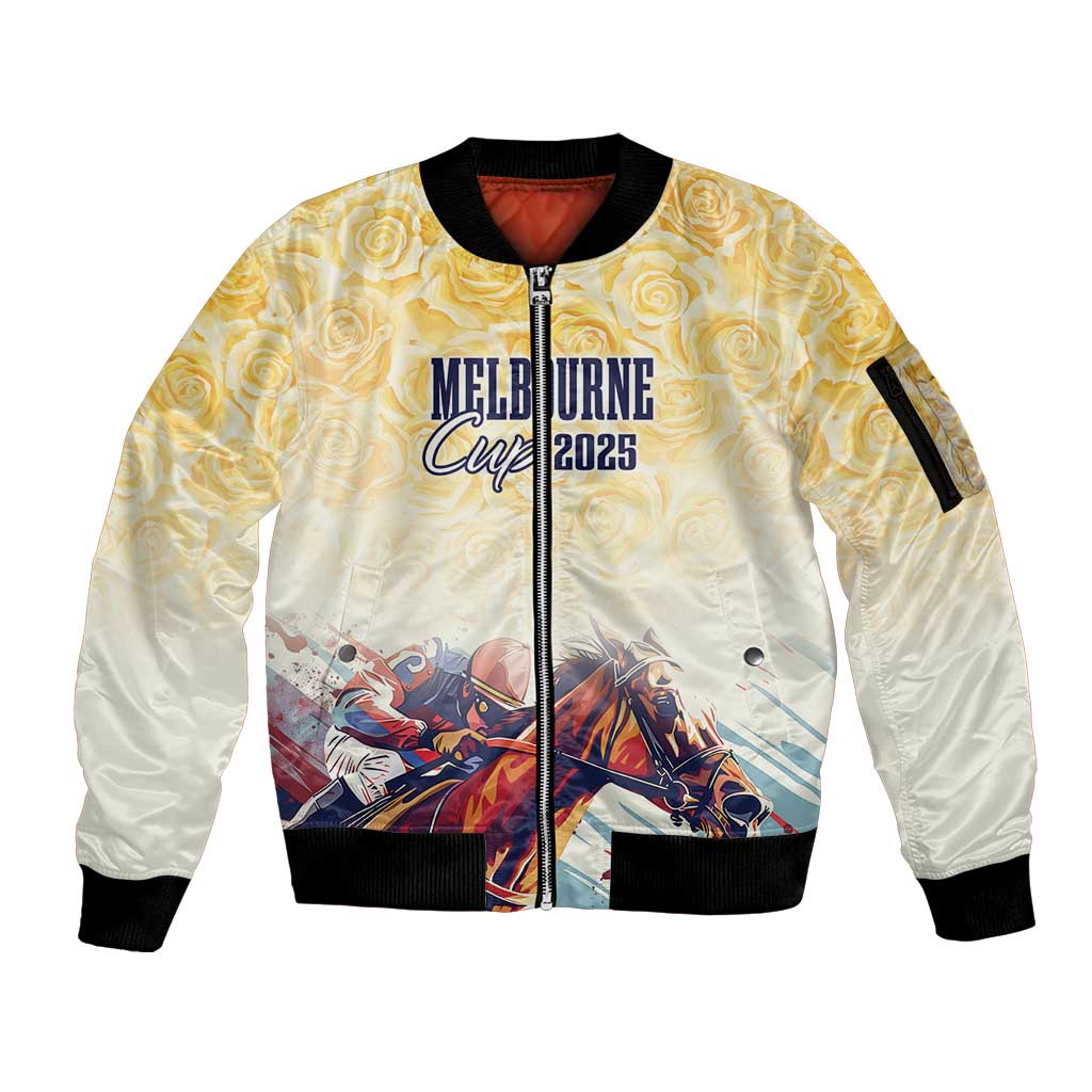 Melbourne Horse Racing Sleeve Zip Bomber Jacket Yellow Rose Champion LT7