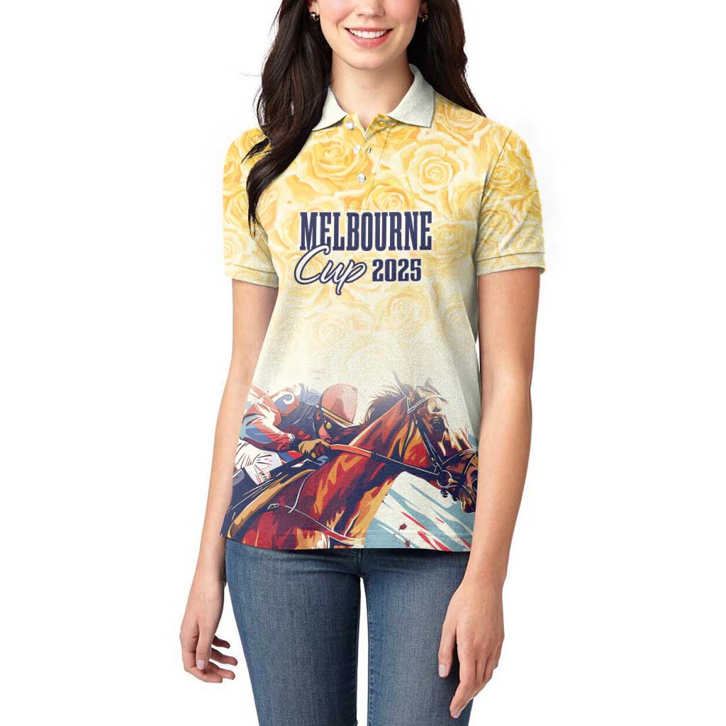 Melbourne Horse Racing Women Polo Shirt Yellow Rose Champion LT7
