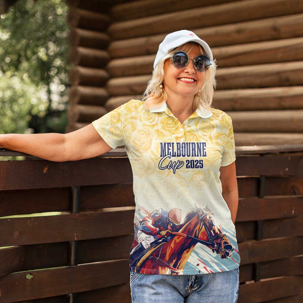 Melbourne Horse Racing Women Polo Shirt Yellow Rose Champion LT7