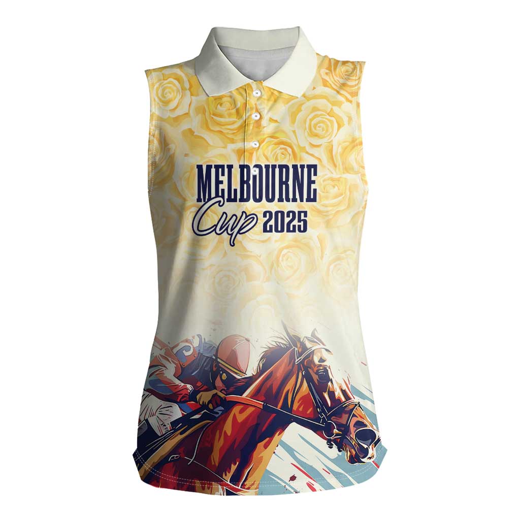 Melbourne Horse Racing Women Sleeveless Polo Shirt Yellow Rose Champion LT7
